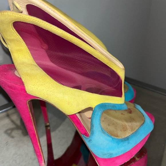 Christian Louboutin multi colored high heel peep toe show stoppers - Picture 3 of 5